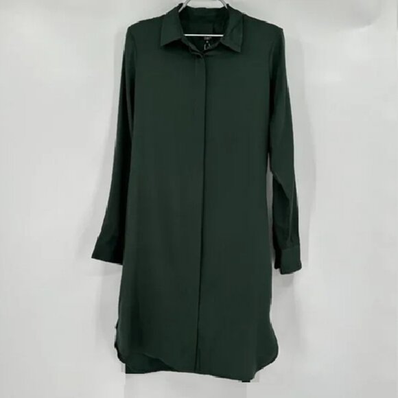 Quince Forest Green Stretch Silk Shirt Dress sz S Small Women's Long Sleeve - Picture 1 of 4